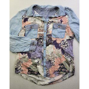 Chico's Women 1 (M/8) Patchwork Floral  Long Sleeve Lyocell Rayon Button Shirt